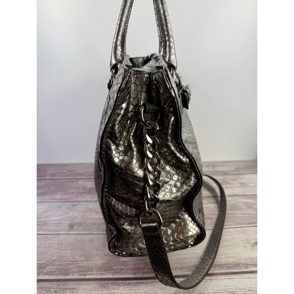 MICHAEL KORS Large Hamilton Gray Luxury Embossed Leather Satchel Shoulder Bag - Picture 15 of 17